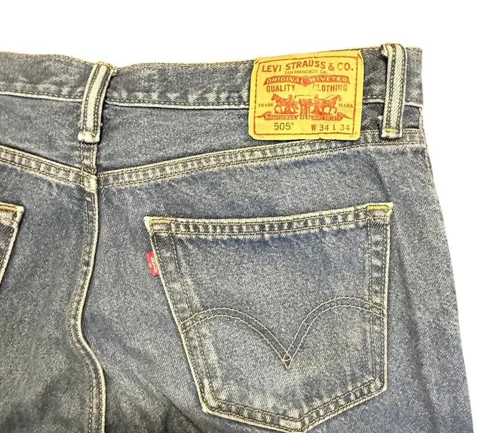 Levi’s 505 Denim Jeans Regular Fit Medium Wash Straight Leg Mens 34 X 34
